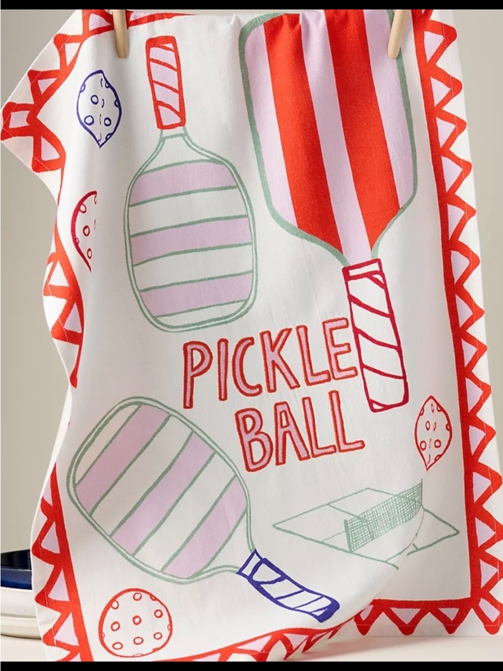 Anthropologie Pickleball Tea Towel in White, Red, Pink, Green, Blue